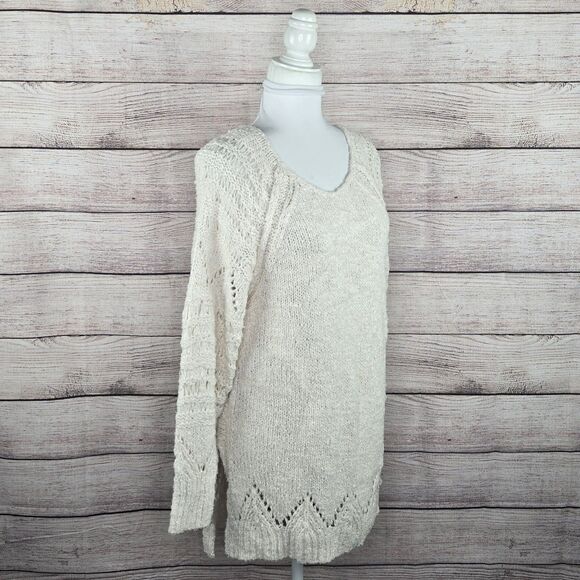 Pilcro Anthropologie Gemima Pointelle Jumper Oversized Knit White Sweater Small - Picture 6 of 8